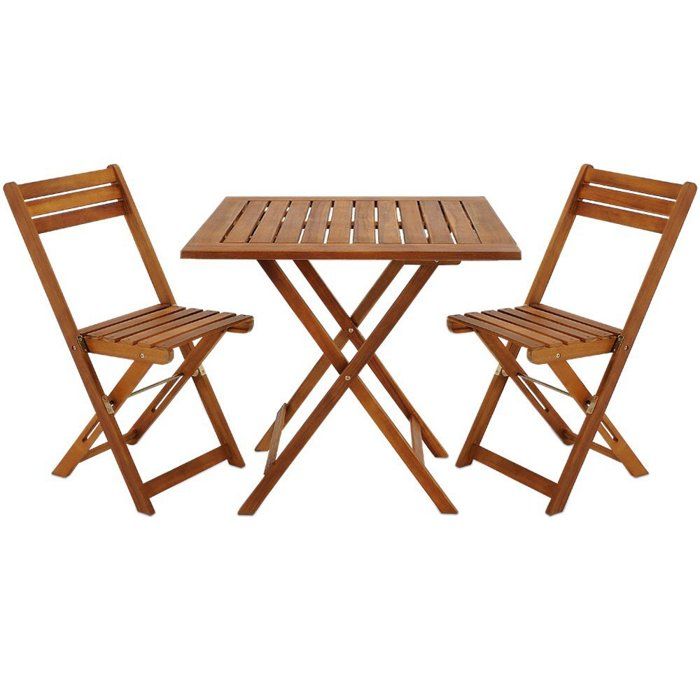 ensemble table à manger bois acacia - 1 table - 2 chaises pliables - extérieur terrasse balcon jardin